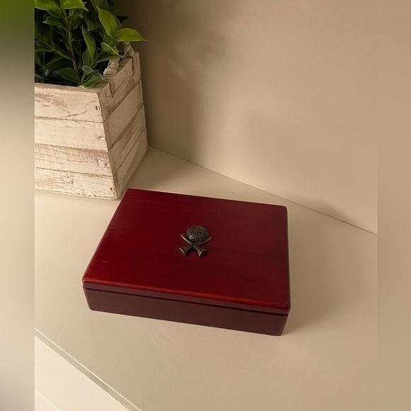 Dual Set of Playing Cards in Rosewood Box with Lid and Golf Ball Design on Box - Picture 12 of 12